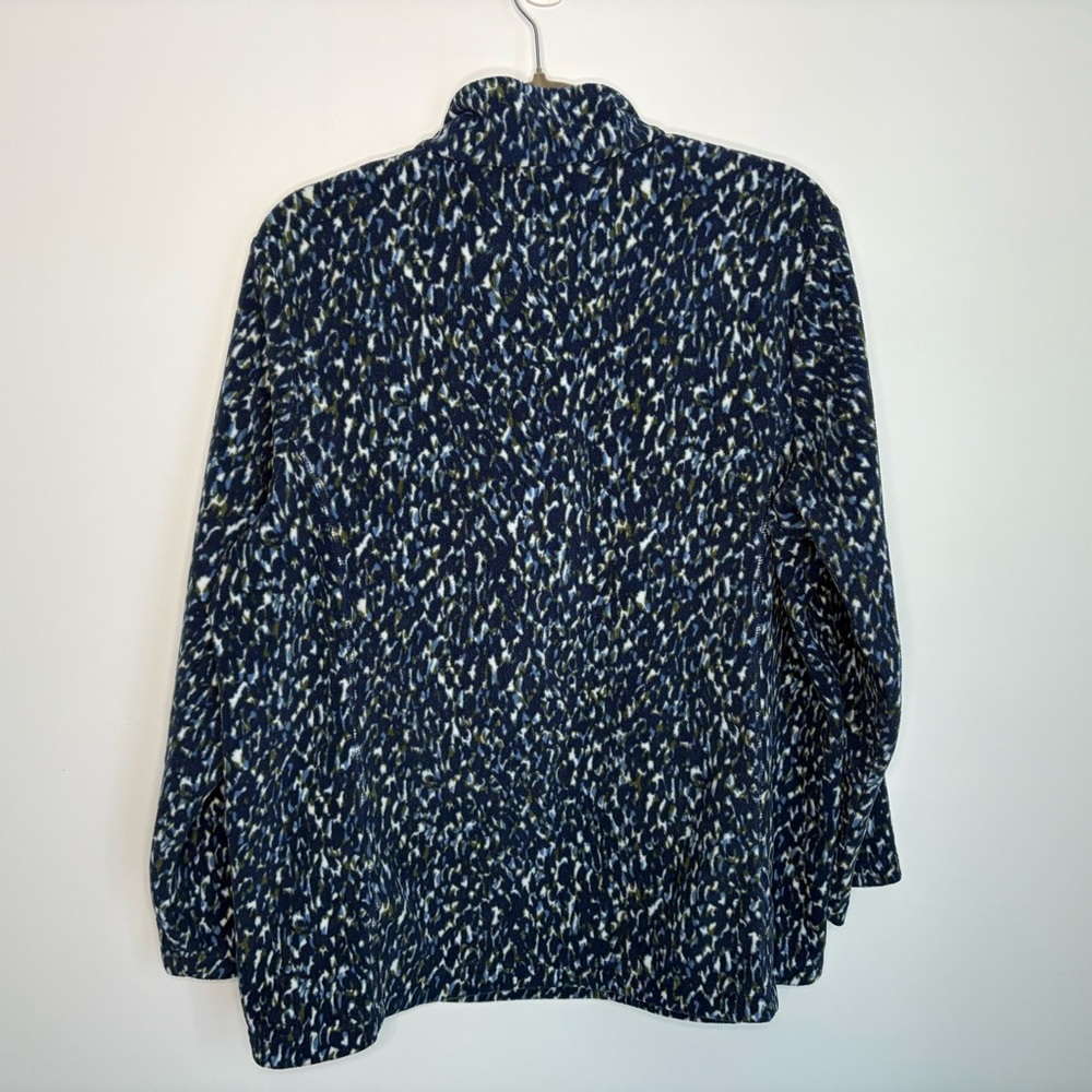 Lands' End Navy and White Patterned Fleece Quarter Zip Women’s 1X - Picture 2 of 7